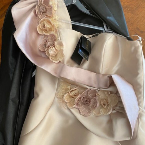 NEW W/TAGS Terani Couture - Champagne One Shoulder Fitted Gown - Picture 4 of 8